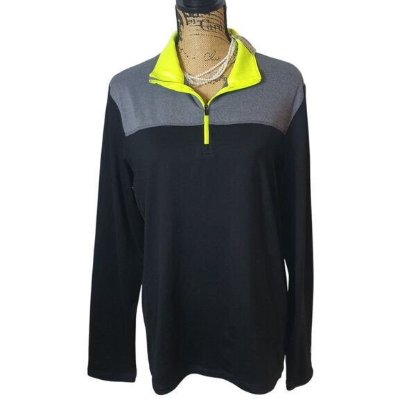 American Eagle Womens M 1/4 Zip Pullover Black & Gray Neon Accents NEW - Picture 1 of 8